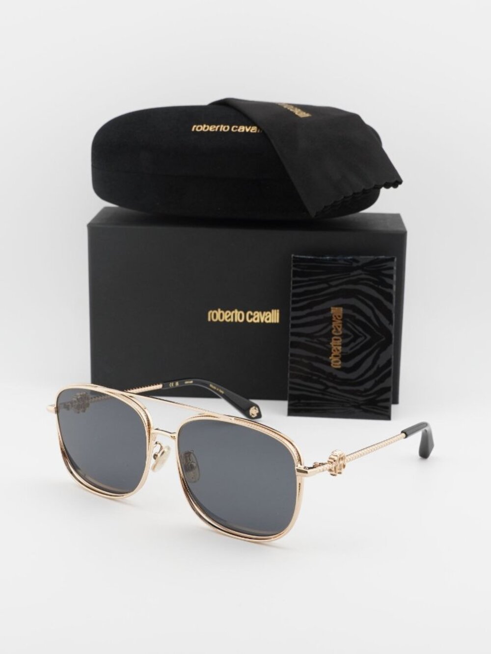 Roberto Cavalli SRC059M 0300 Aviator Sunglasses - Gold / Grey